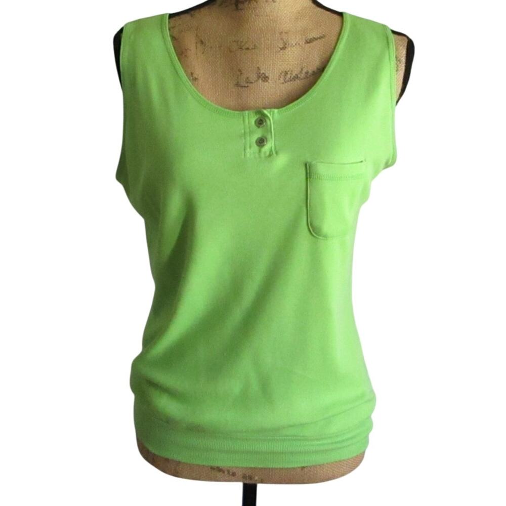 Vintage 80s Pistachio Green Henley Tank Top Sleeveless M - Picture 3 of 17